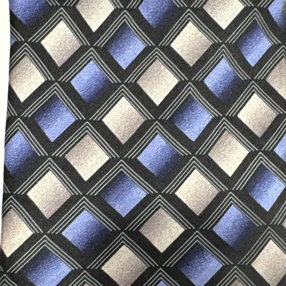Giorgio Brutini Long Silk Tie Black Blue Gray Geometric Men Foulard Necktie 62x4
